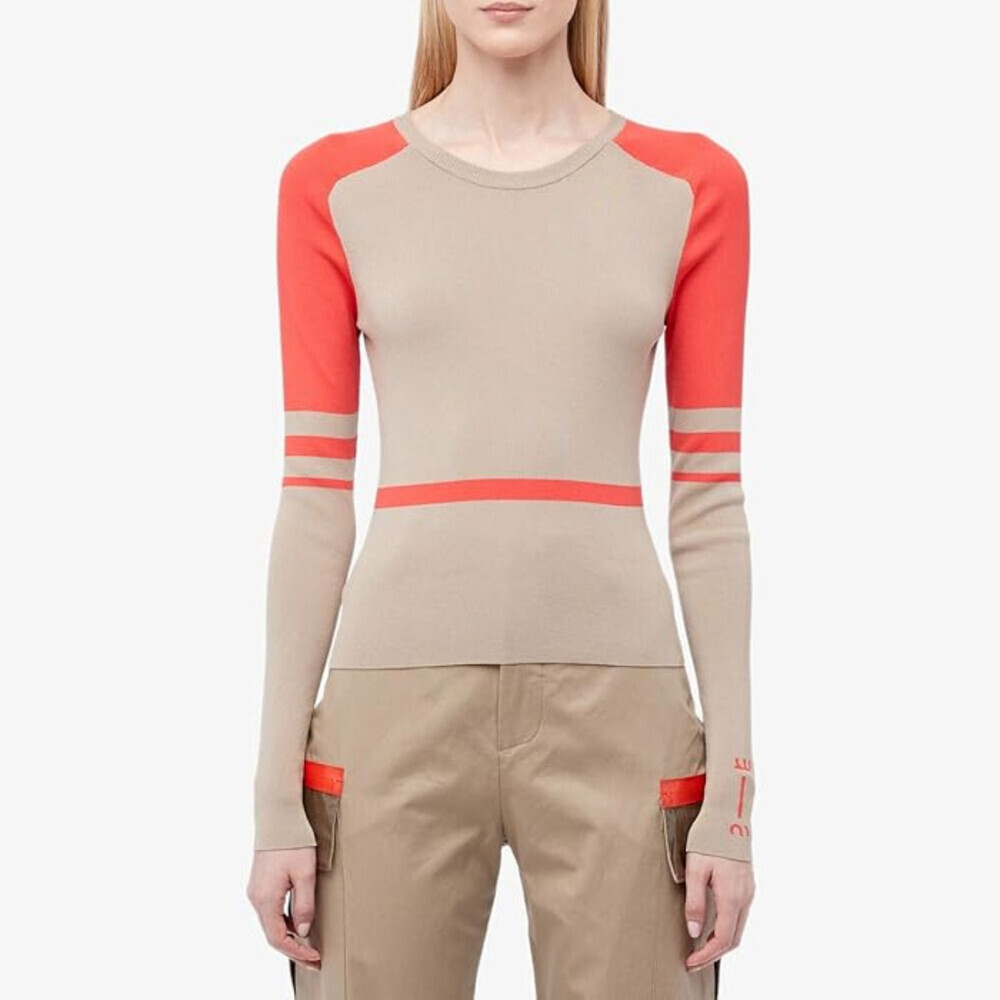 Artica-Arbox Top Women's Small Beige Red Bicolor Raglan Sleeve Pullover RED508